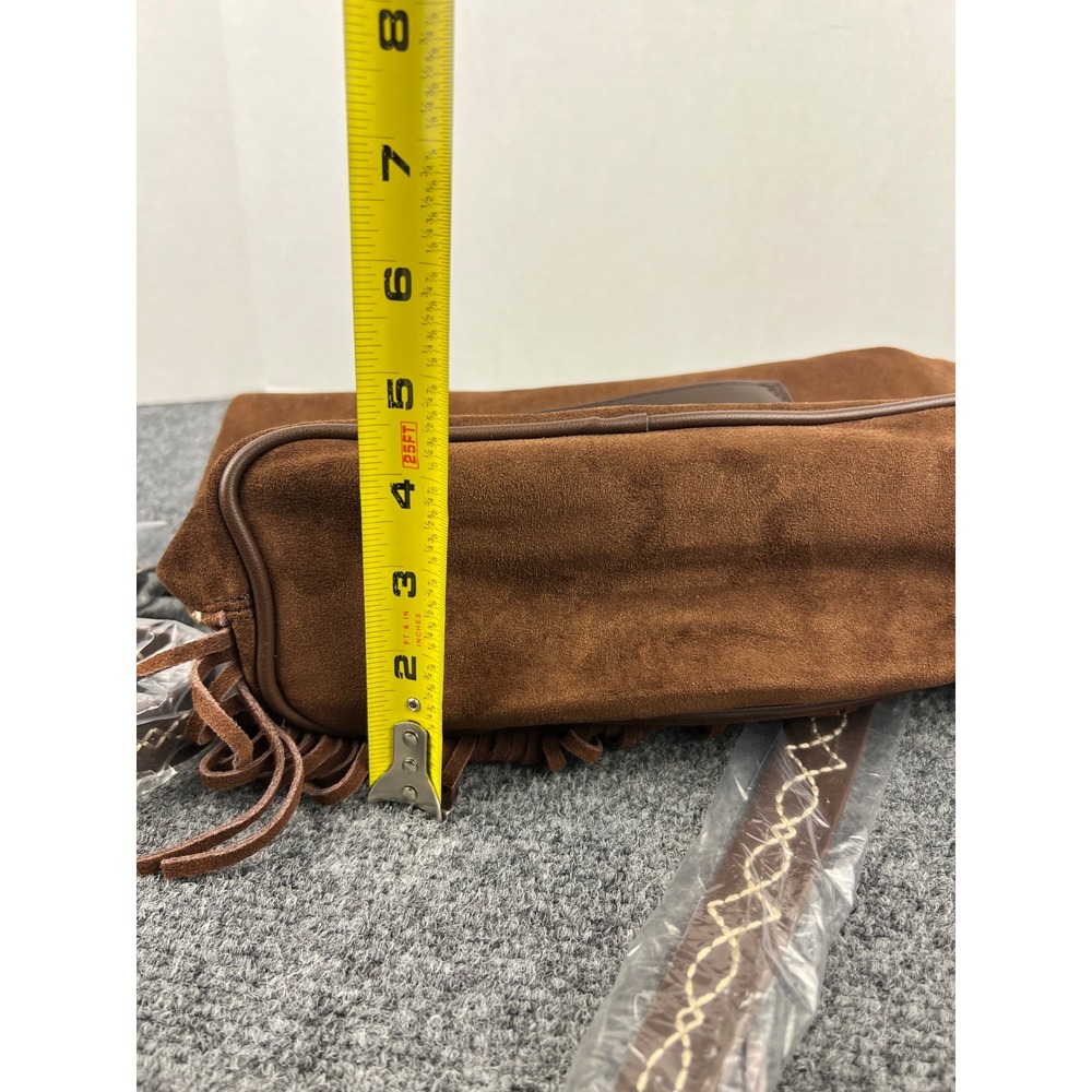 Montana West Brown Faux Suede Fringe Crossbody Bucket Bag Boot Stitch Hobo NWT - Picture 9 of 10